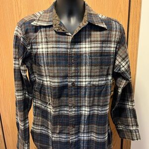 Vintage Pendleton Men's Blue and Brown Plaid Shirt Sz. M